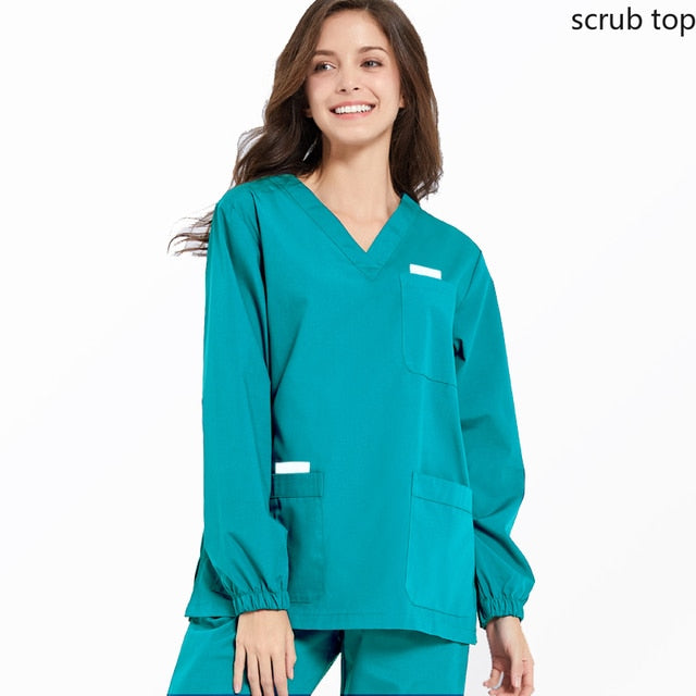 V Neck Long Sleeve Scrub Top for Women