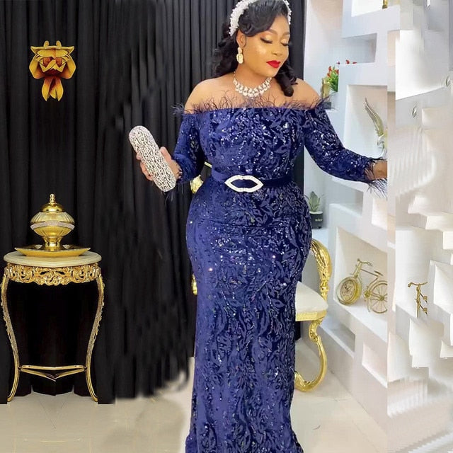 Plus Size Off Shoulder Sequin Party Dress