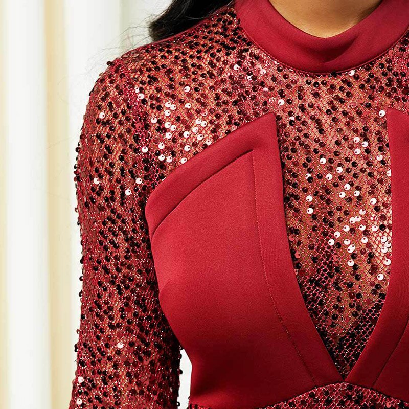 Autumn Winter Fashion Solid Color Plus Size Temperament Birthday Dress Simple Sequined Sexy Oversized Package Hip Dress Female - Plus Size Dresses
