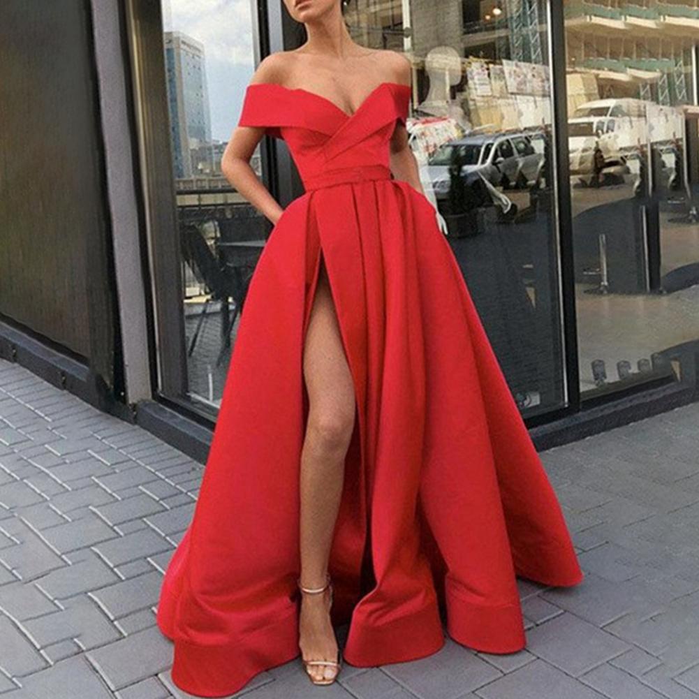 Formal Dress Off Shoulder High Slit Floor Length Long Dress Sexy Split-end Temperament Elegant Party Evening Clothing - Dresses