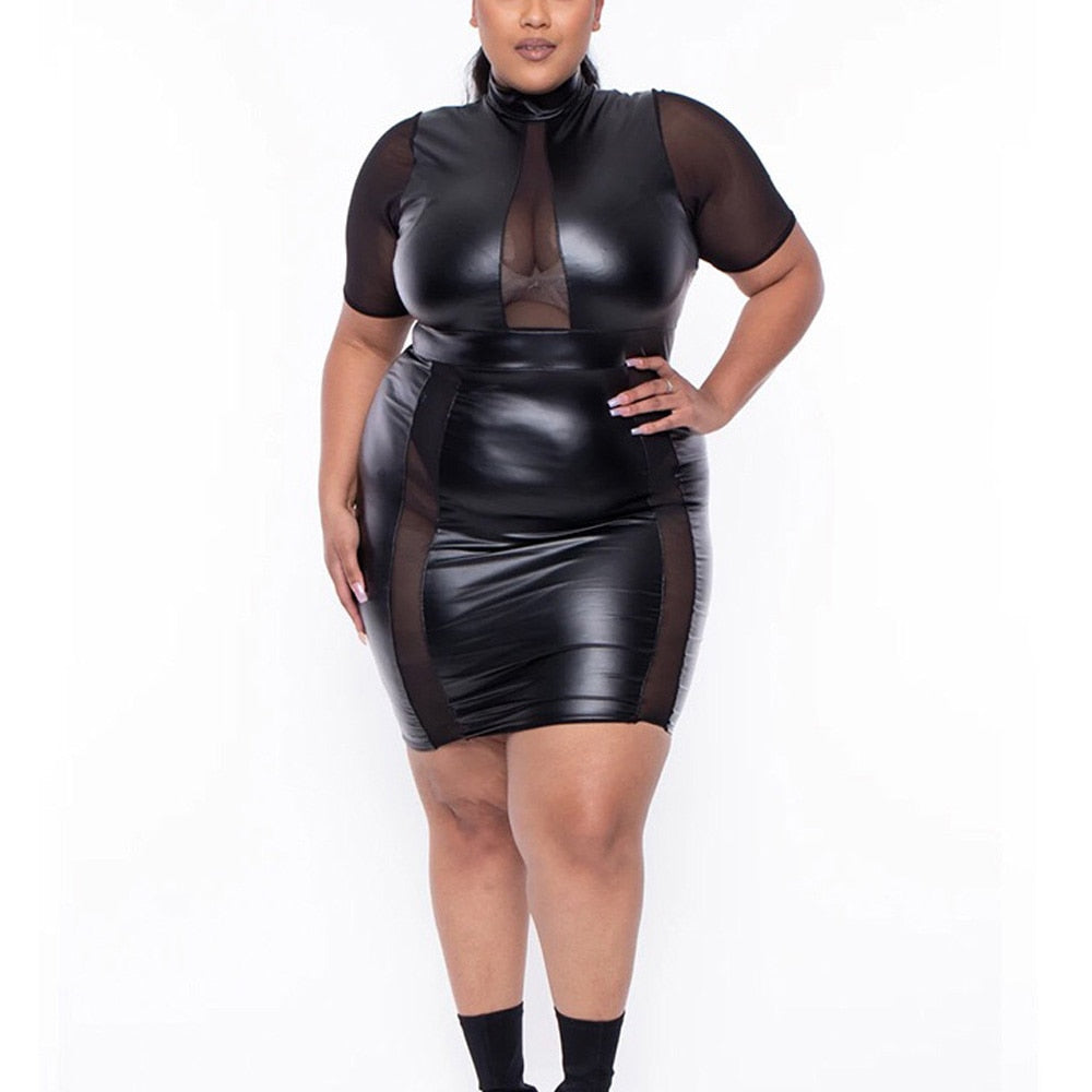 Leather See-Through Bodycon Party Dress Plus size