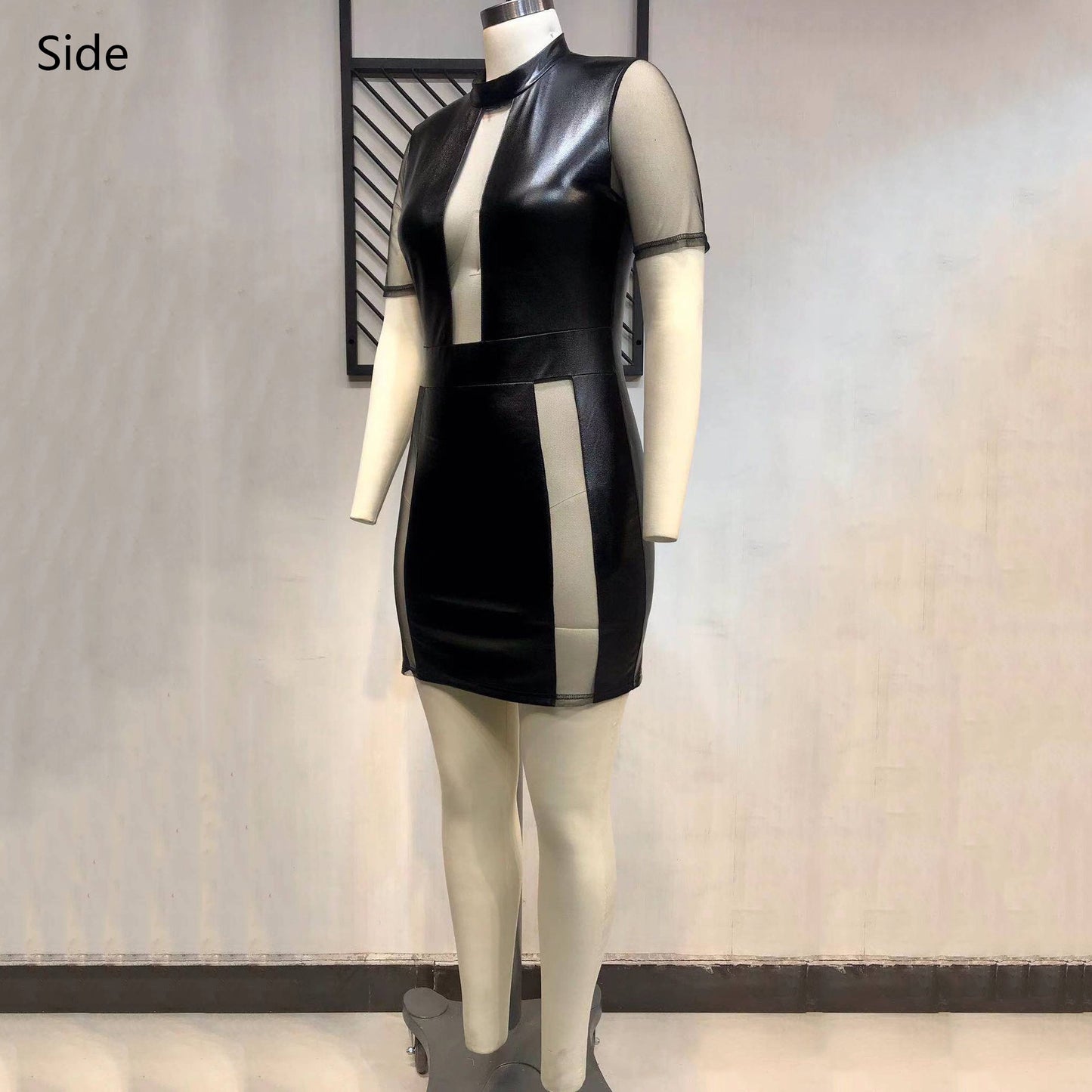 Leather See-Through Bodycon Party Dress Plus size