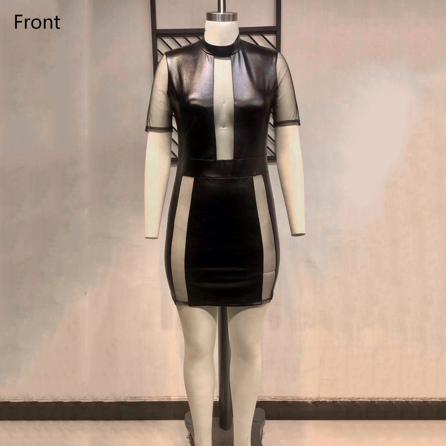 Leather See-Through Bodycon Party Dress Plus size