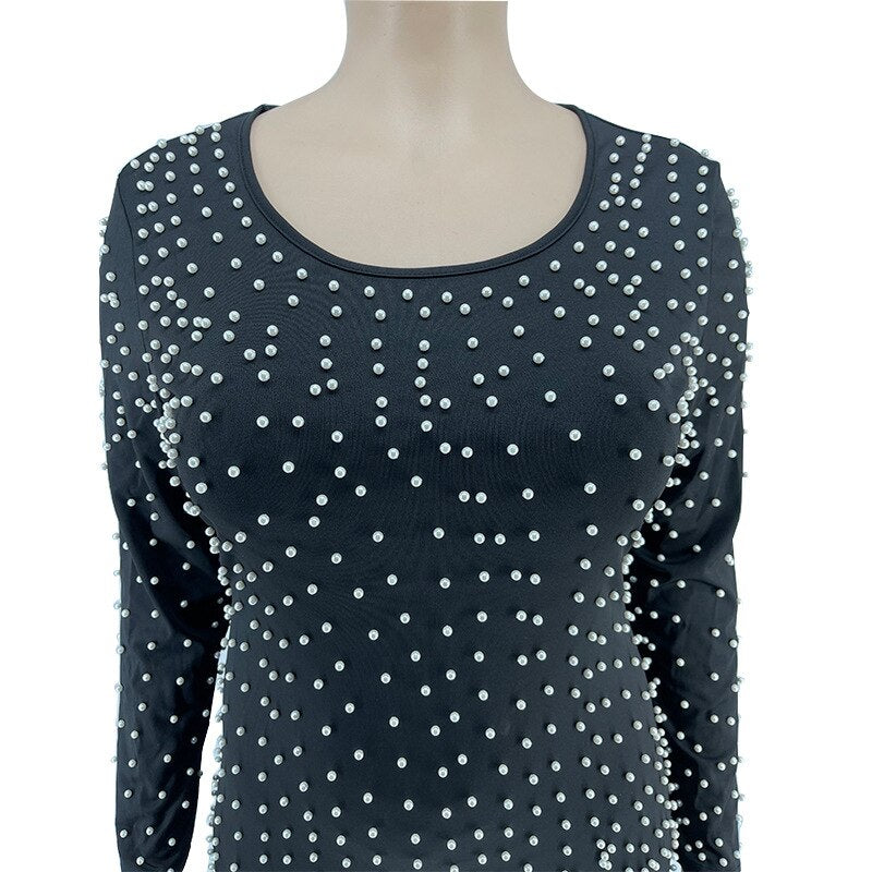 Plus Size Long Sleeve Beaded Bodycon party Dress