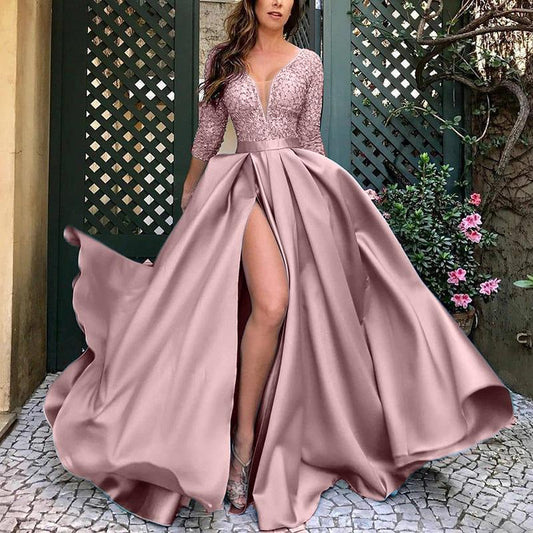 High Side Slit Beaded Long Dress