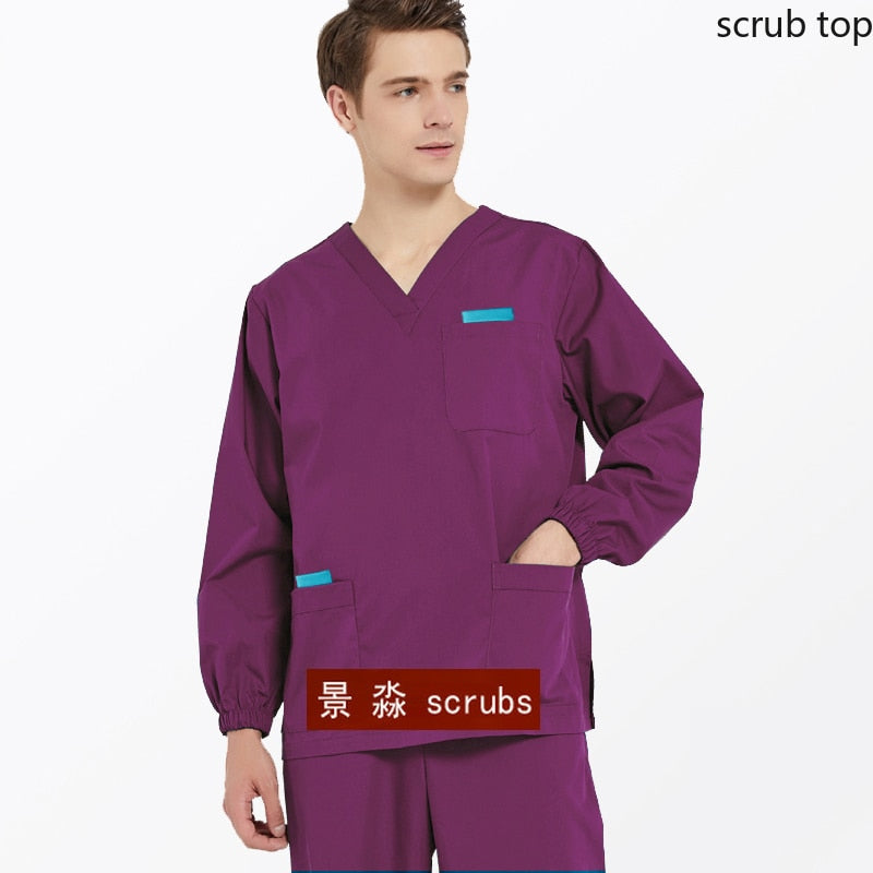 Long Sleeve Medical Uniform Scrub Top for Men