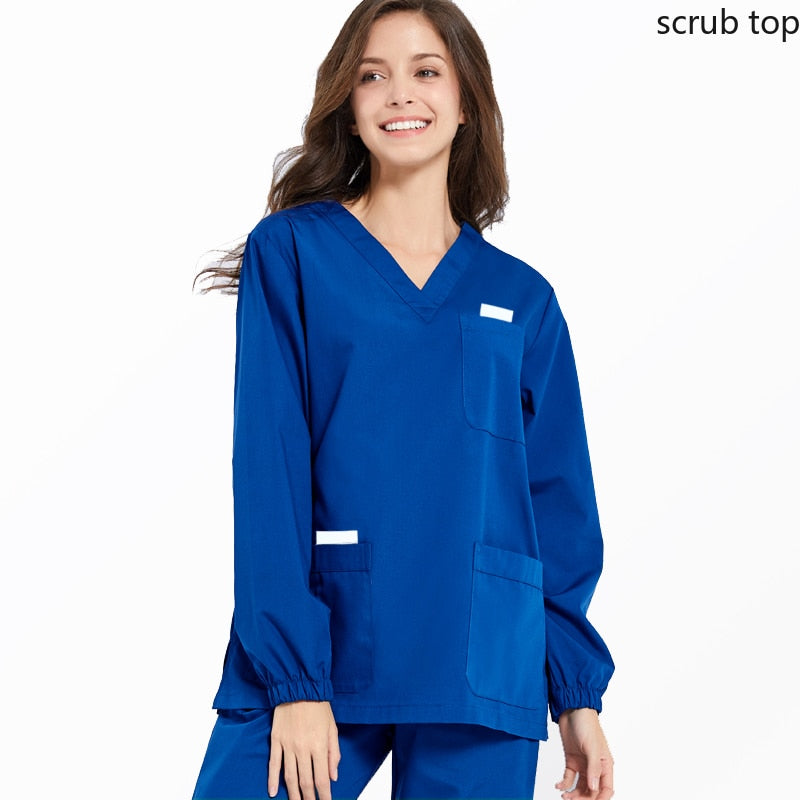 V Neck Long Sleeve Scrub Top for Women