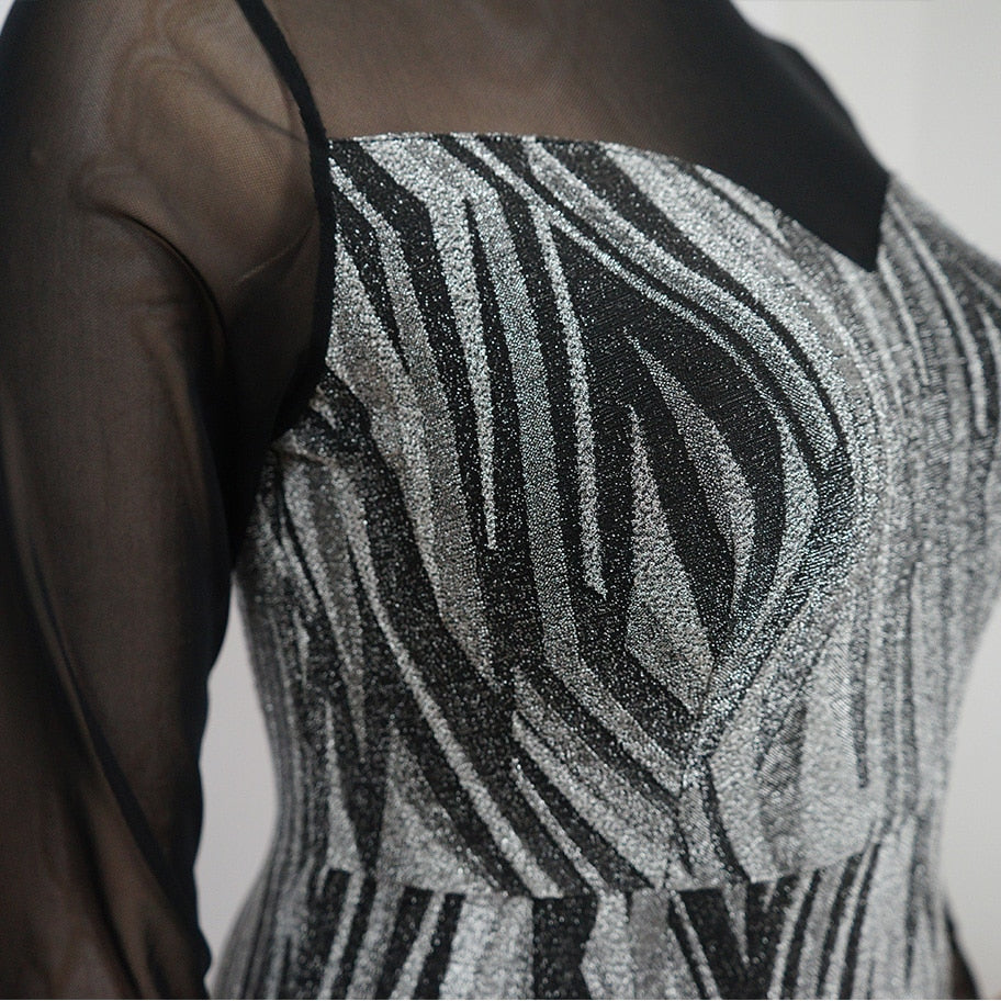 Plus Size Mesh Long Sleeve Bodycon Party Dress