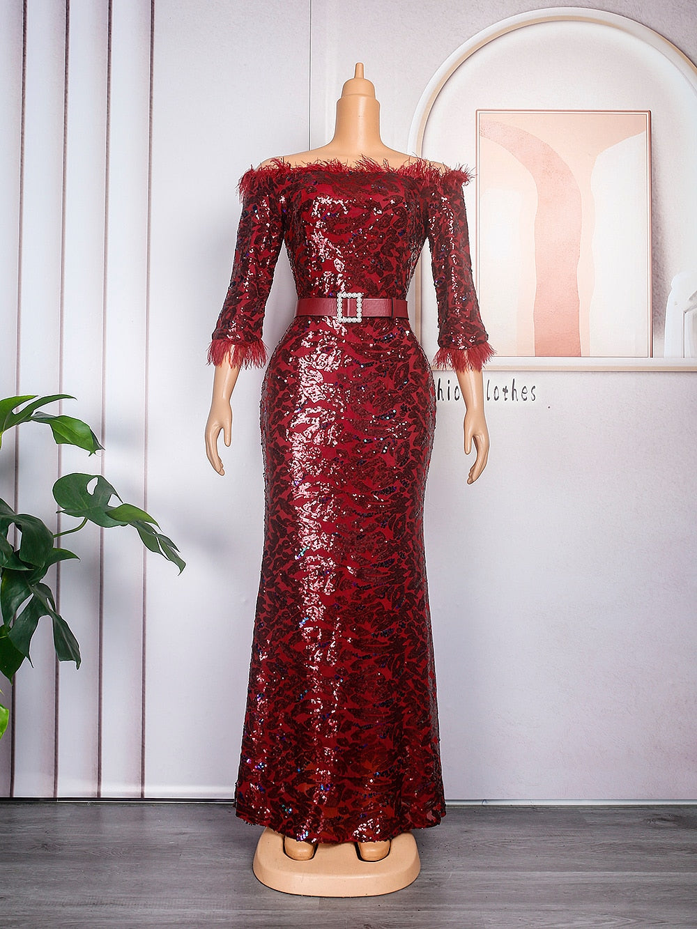 Plus Size Off Shoulder Sequin Party Dress