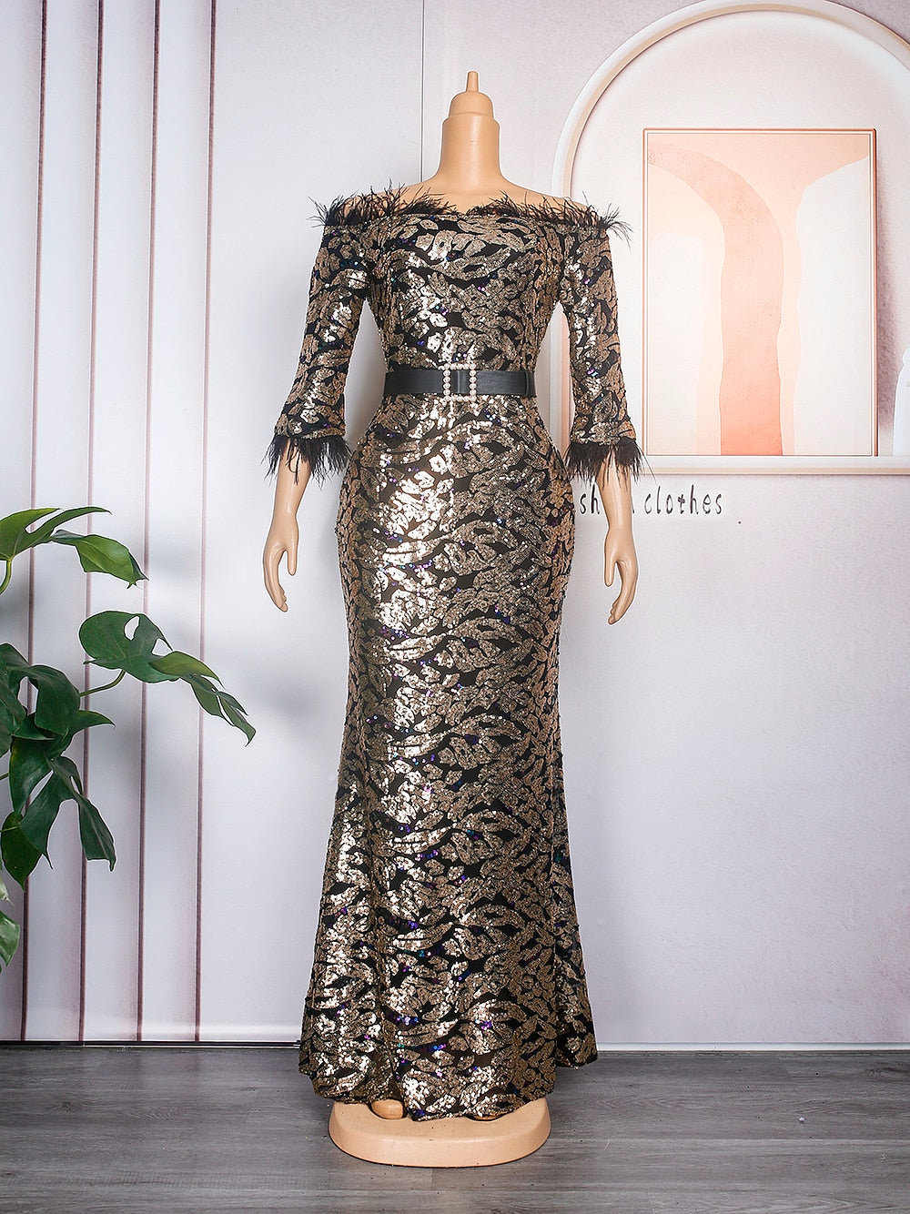 Plus Size Off Shoulder Sequin Party Dress