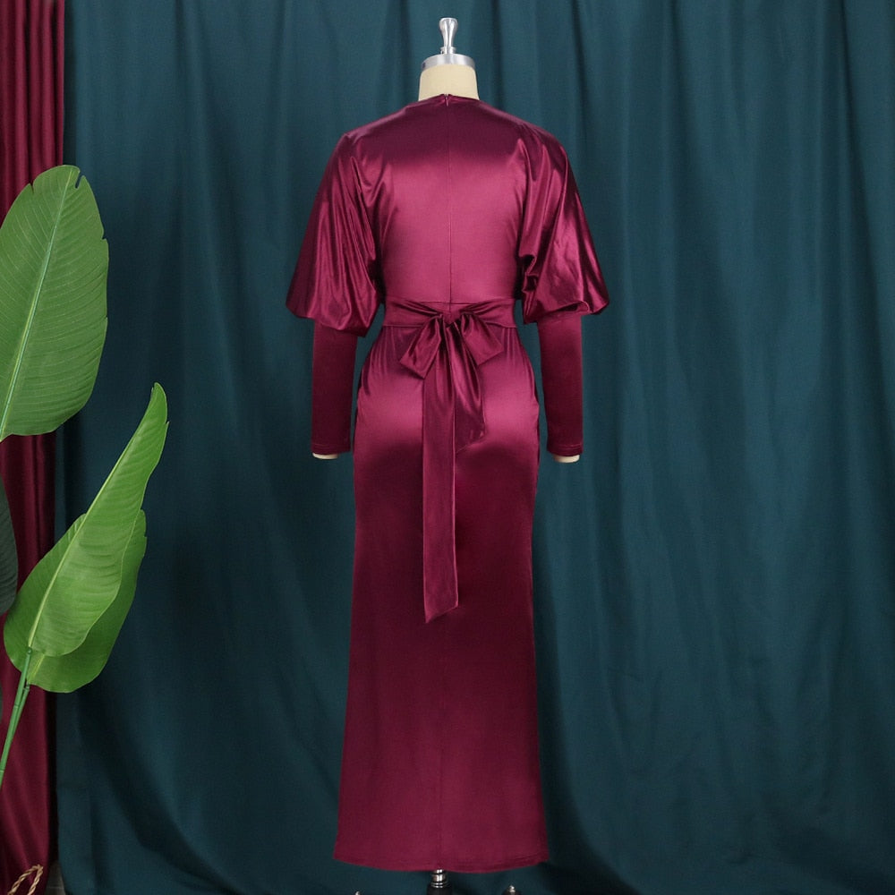 Plus Size Elegant Puff Sleeve High Slit Party Dress