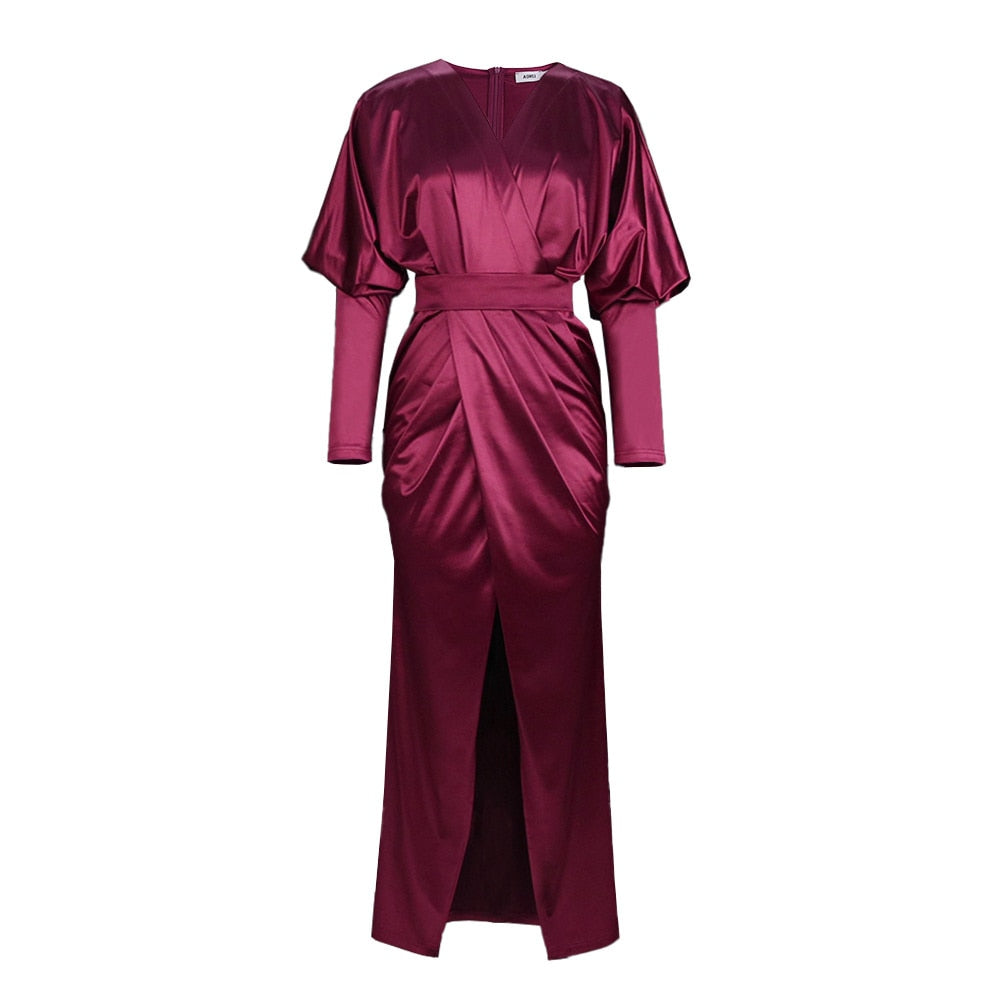 Plus Size Elegant Puff Sleeve High Slit Party Dress