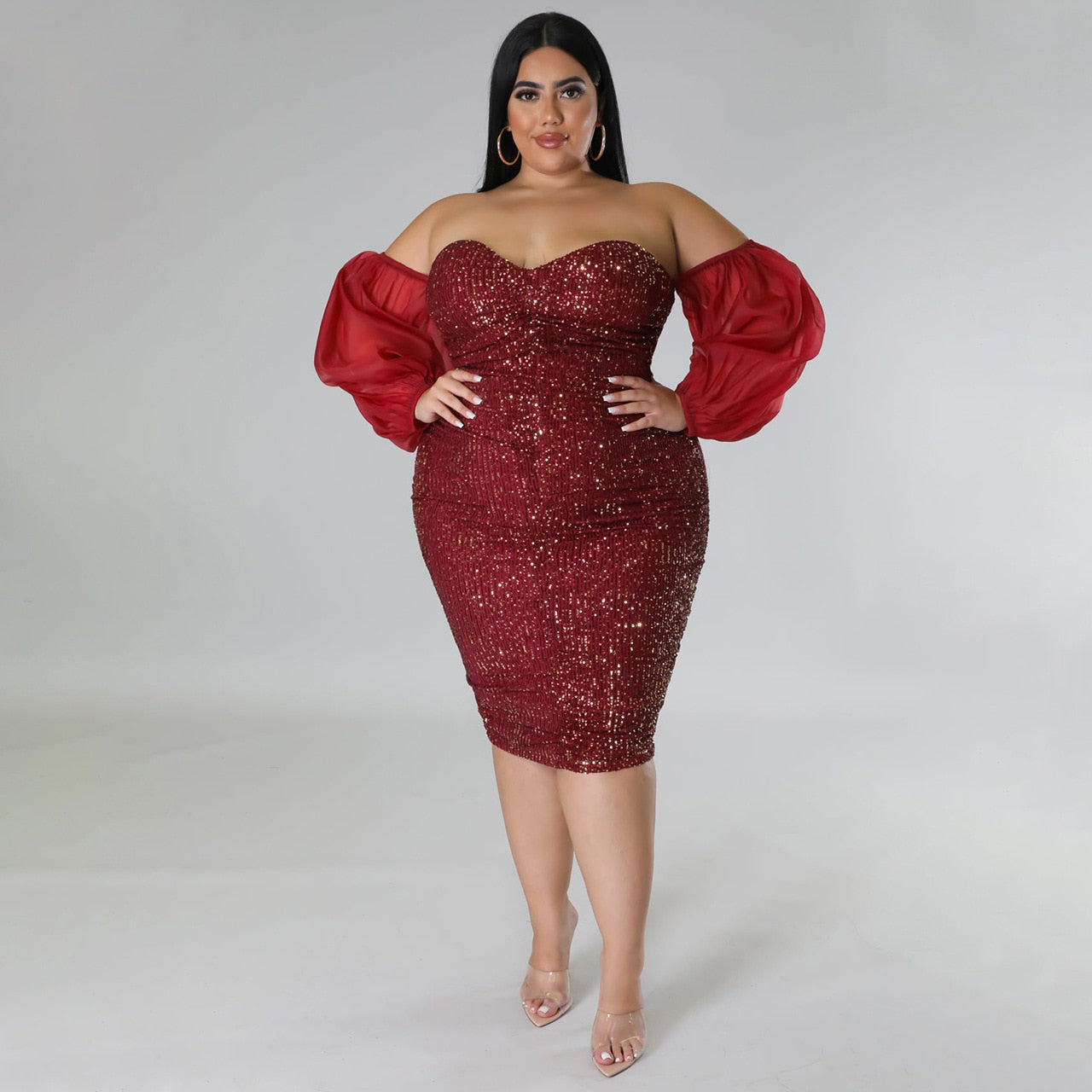 Plus Size Sexy Sequin Strapless Party Dress