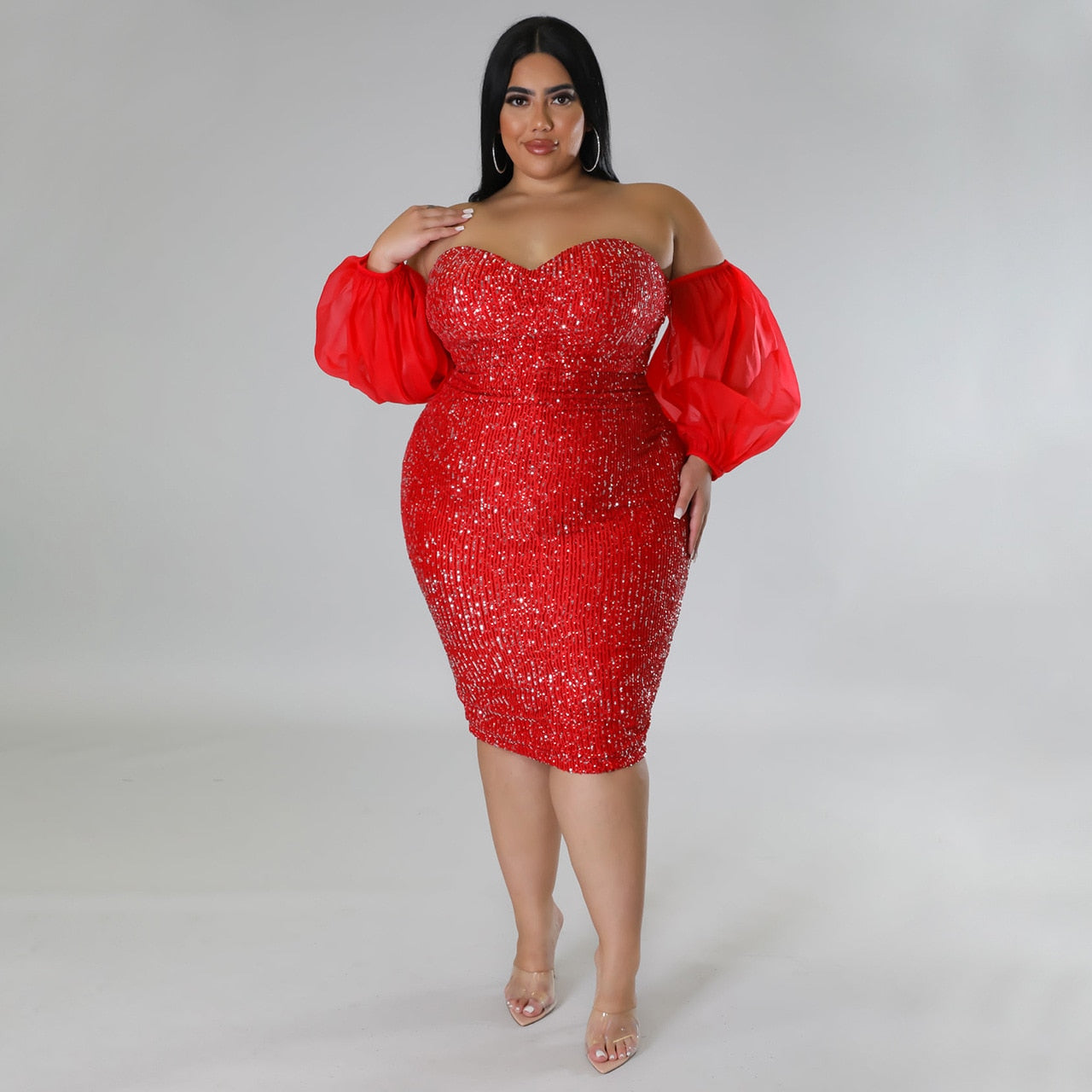 Plus Size Sexy Sequin Strapless Party Dress