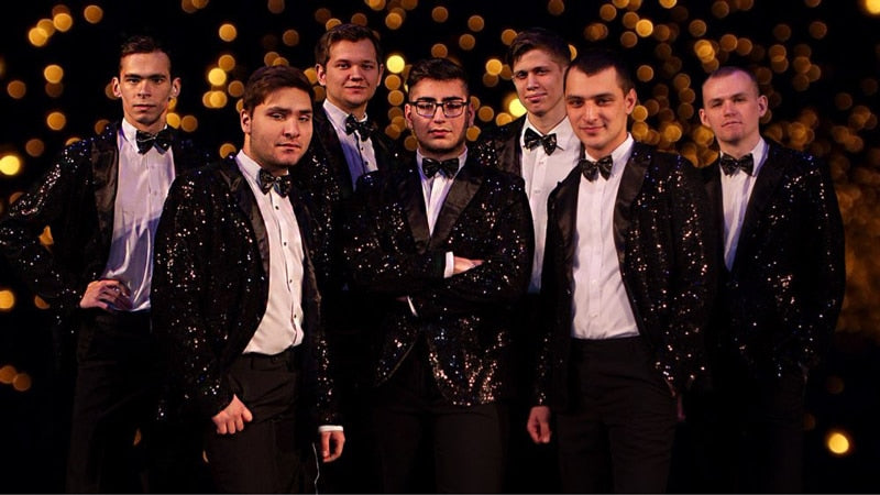 Shiny Sequin Glitter Embellished Blazer Party Top for Men