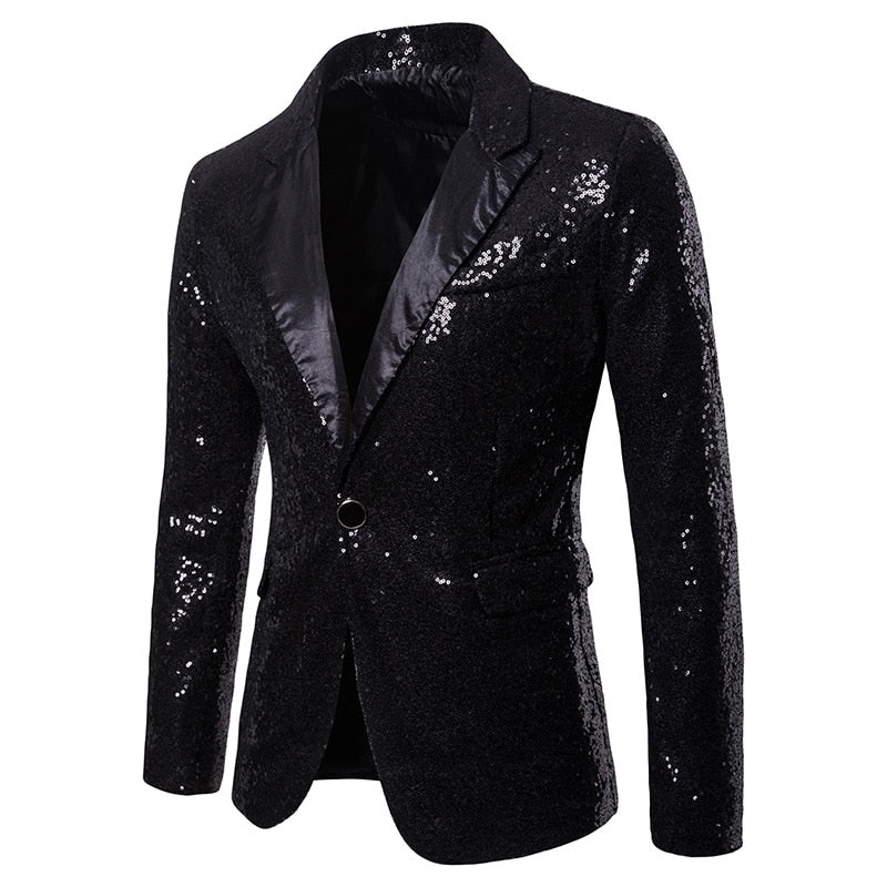 Shiny Sequin Glitter Embellished Blazer Party Top for Men