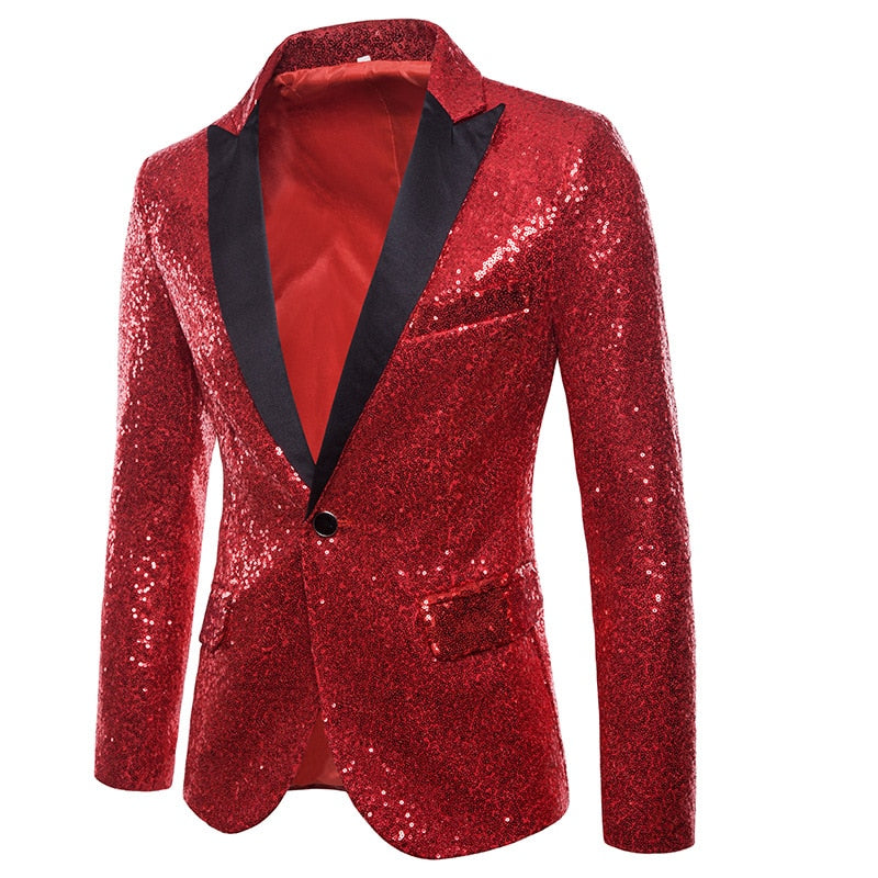 Shiny Sequin Glitter Embellished Blazer Party Top for Men