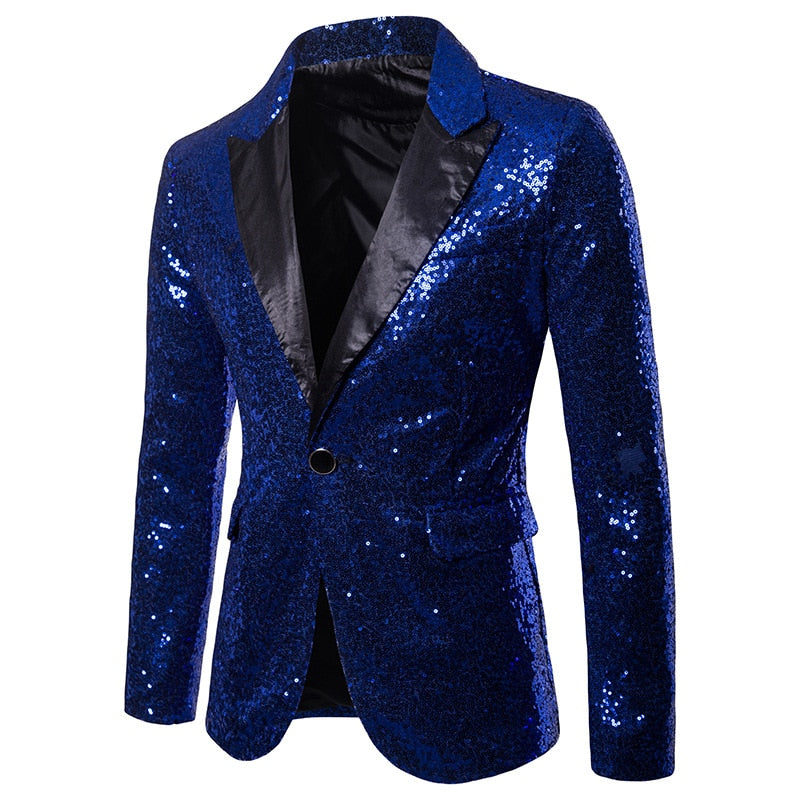 Shiny Sequin Glitter Embellished Blazer Party Top for Men