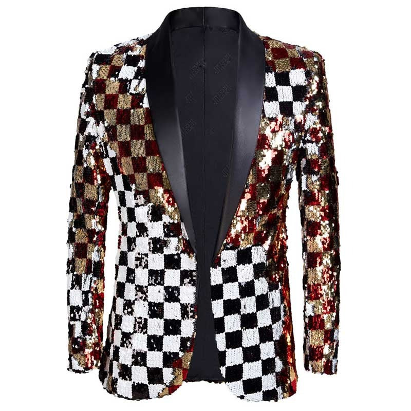 Shiny Sequin Tuxedo Blazer Party Top for Men