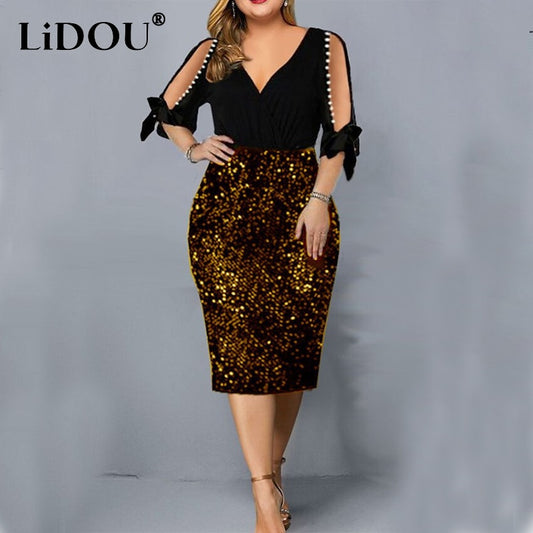 Summer Autumn Sexy Sequins Beaded Evening Party Dresses