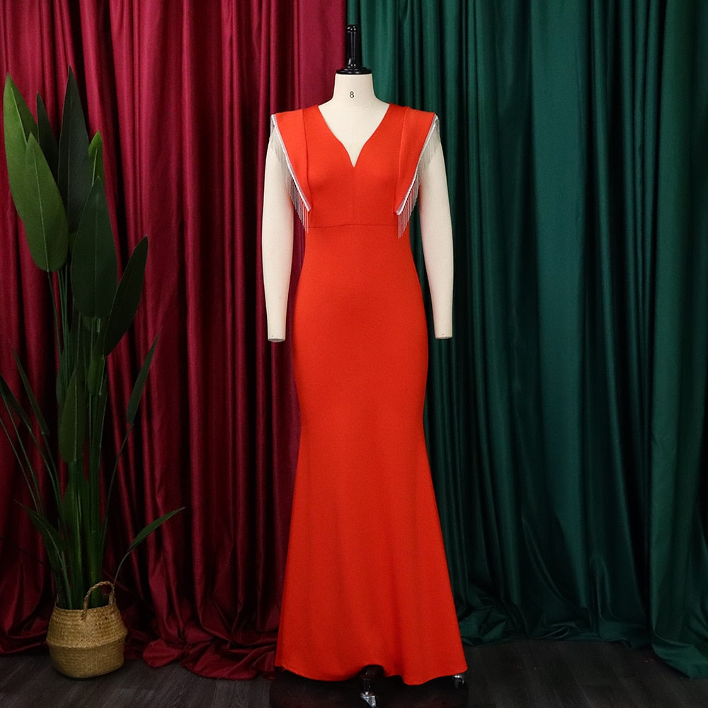 Christmas Sexy Tassel Evening Dress Wedding Bridesmaid Dinner Celebrity Brithday 2023 New Year Women Bodycon Mermaid Party Dress - Dresses