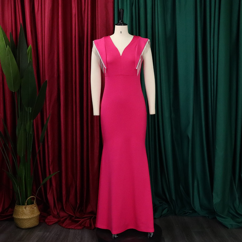 Christmas Sexy Tassel Evening Dress Wedding Bridesmaid Dinner Celebrity Brithday 2023 New Year Women Bodycon Mermaid Party Dress - Dresses