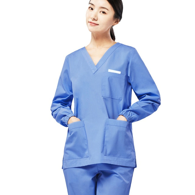 V Neck Long Sleeve Scrub Top for Women