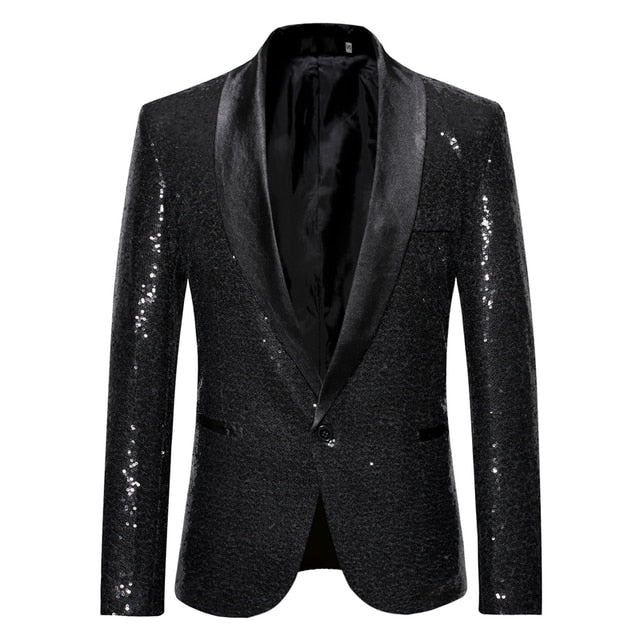 Shiny Sequin Glitter Embellished Blazer Party Top for Men