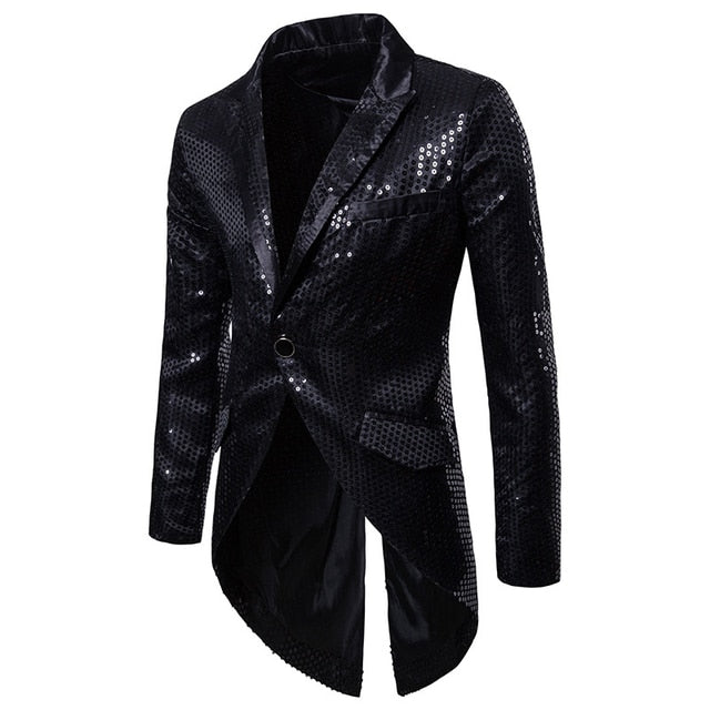 Shiny Sequin Glitter Embellished Blazer Party Top for Men