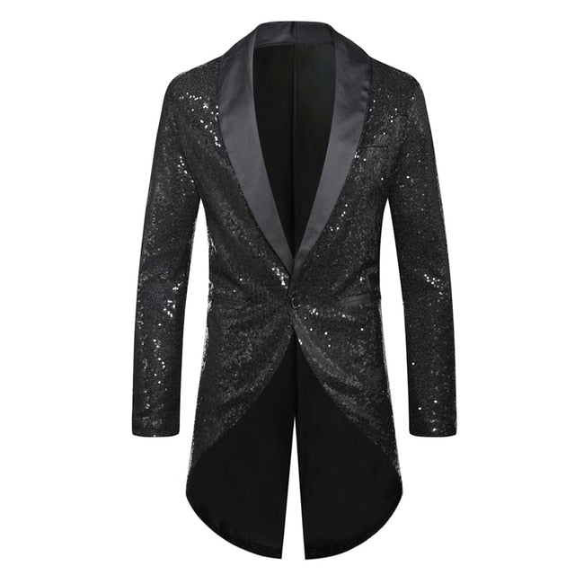 Shiny Sequin Glitter Embellished Blazer Party Top for Men