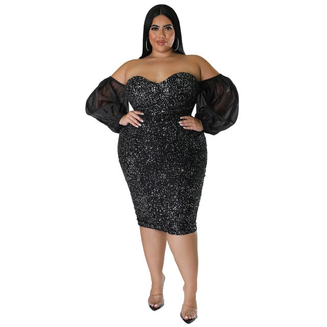 Plus Size Sexy Sequin Strapless Party Dress