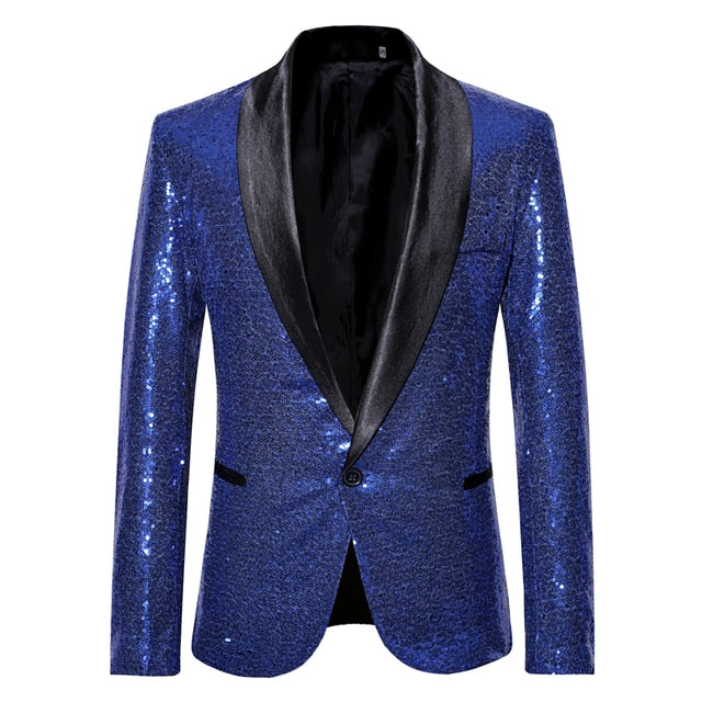 Shiny Sequin Glitter Embellished Blazer Party Top for Men