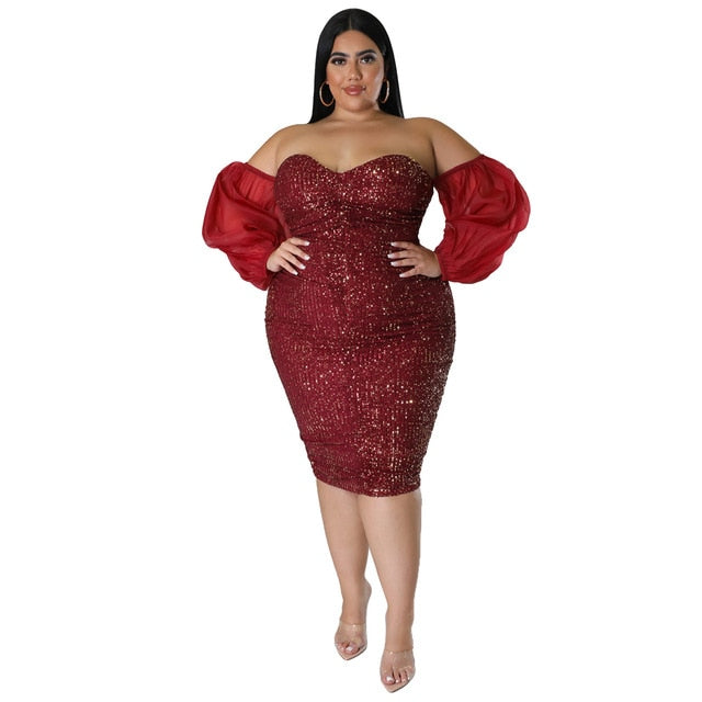 Plus Size Sexy Sequin Strapless Party Dress