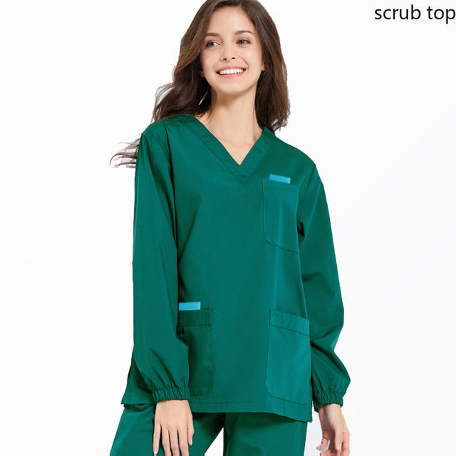 V Neck Long Sleeve Scrub Top for Women