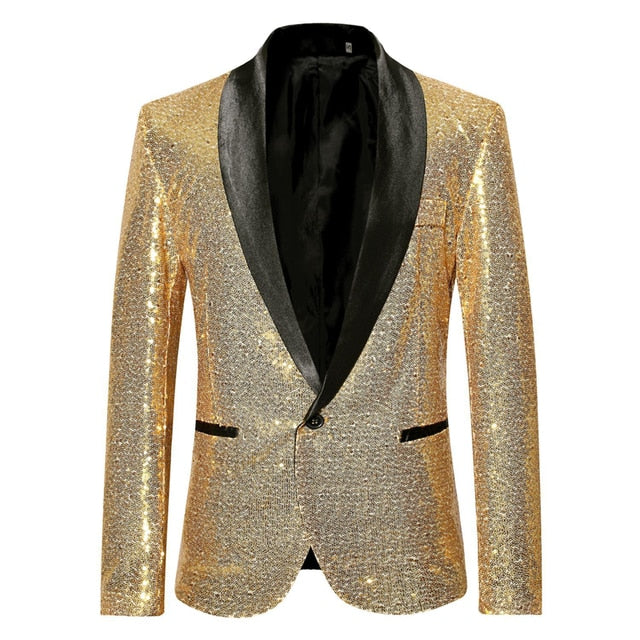 Shiny Sequin Glitter Embellished Blazer Party Top for Men