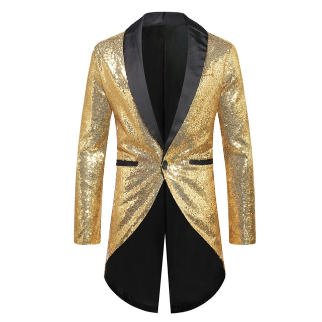 Shiny Sequin Glitter Embellished Blazer Party Top for Men