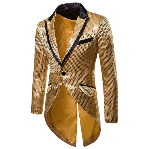 Shiny Sequin Glitter Embellished Blazer Party Top for Men