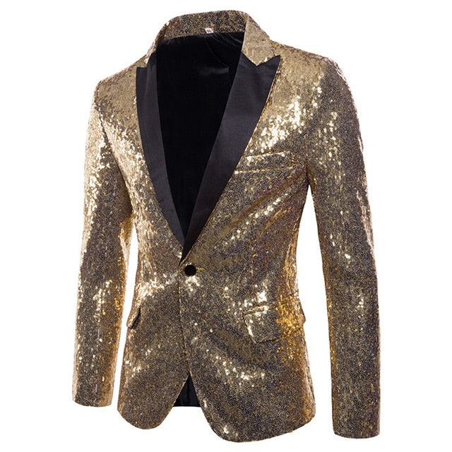 Shiny Sequin Glitter Embellished Blazer Party Top for Men