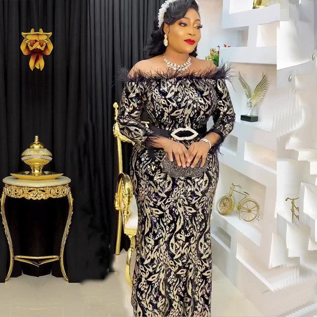 Plus Size Off Shoulder Sequin Party Dress