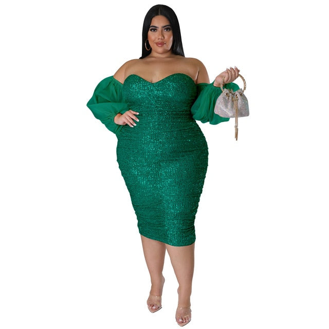 Plus Size Sexy Sequin Strapless Party Dress