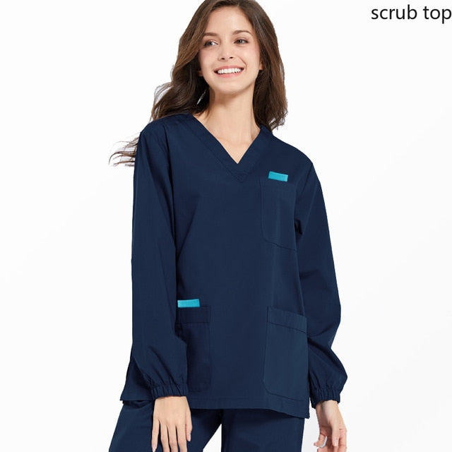 V Neck Long Sleeve Scrub Top for Women
