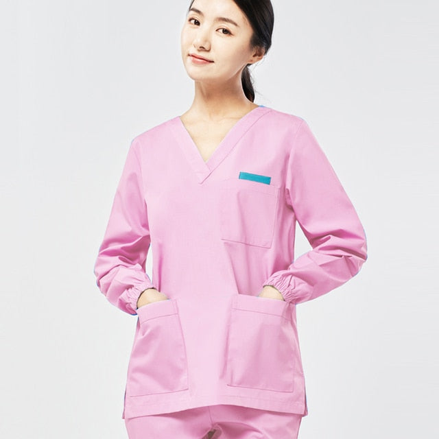 V Neck Long Sleeve Scrub Top for Women