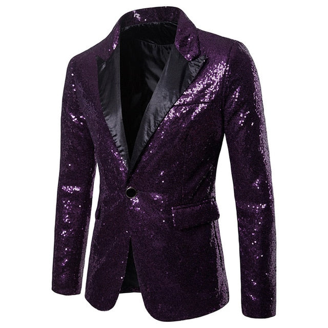 Shiny Sequin Glitter Embellished Blazer Party Top for Men