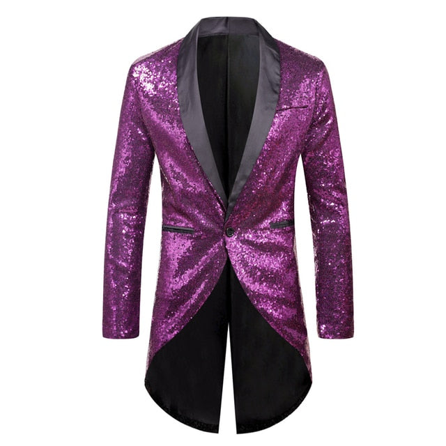 Shiny Sequin Glitter Embellished Blazer Party Top for Men