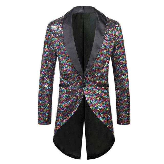 Shiny Sequin Glitter Embellished Blazer Party Top for Men