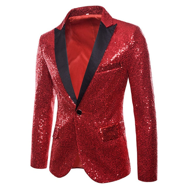 Shiny Sequin Glitter Embellished Blazer Party Top for Men