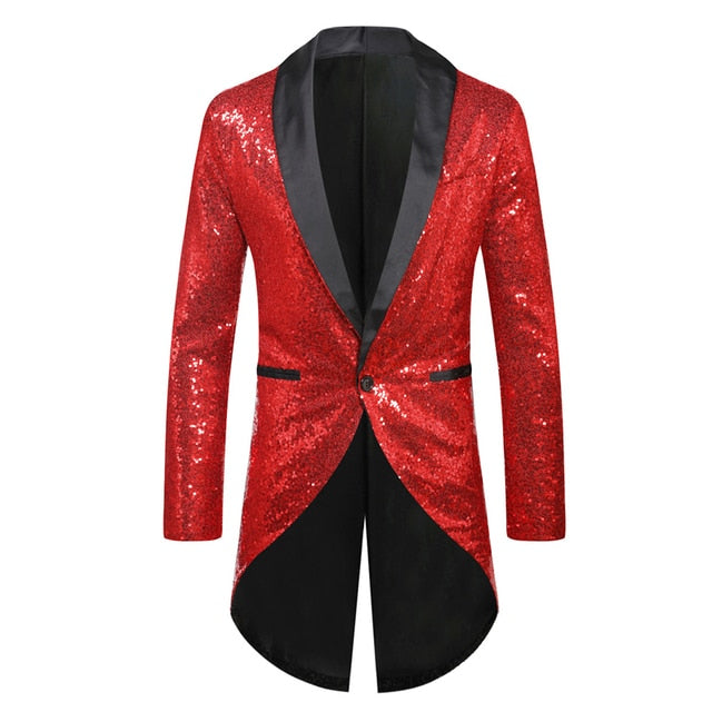 Shiny Sequin Glitter Embellished Blazer Party Top for Men