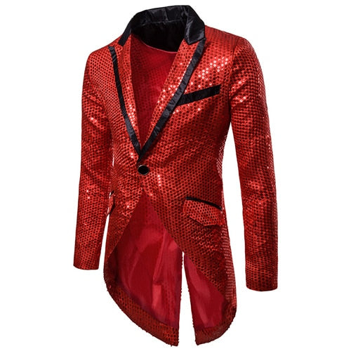 Shiny Sequin Glitter Embellished Blazer Party Top for Men