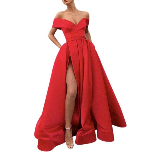 Formal Dress Off Shoulder High Slit Floor Length Long Dress Sexy Split-end Temperament Elegant Party Evening Clothing - Dresses