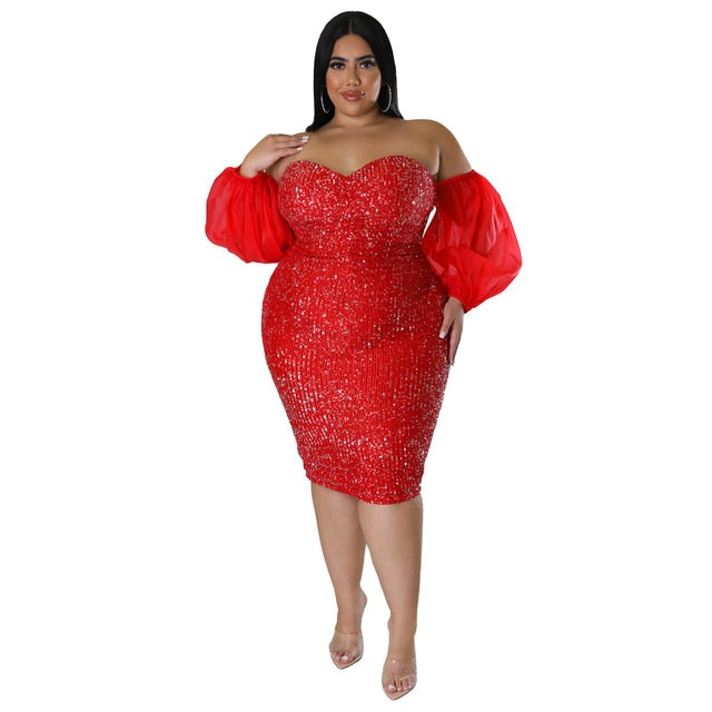 Plus Size Sexy Sequin Strapless Party Dress